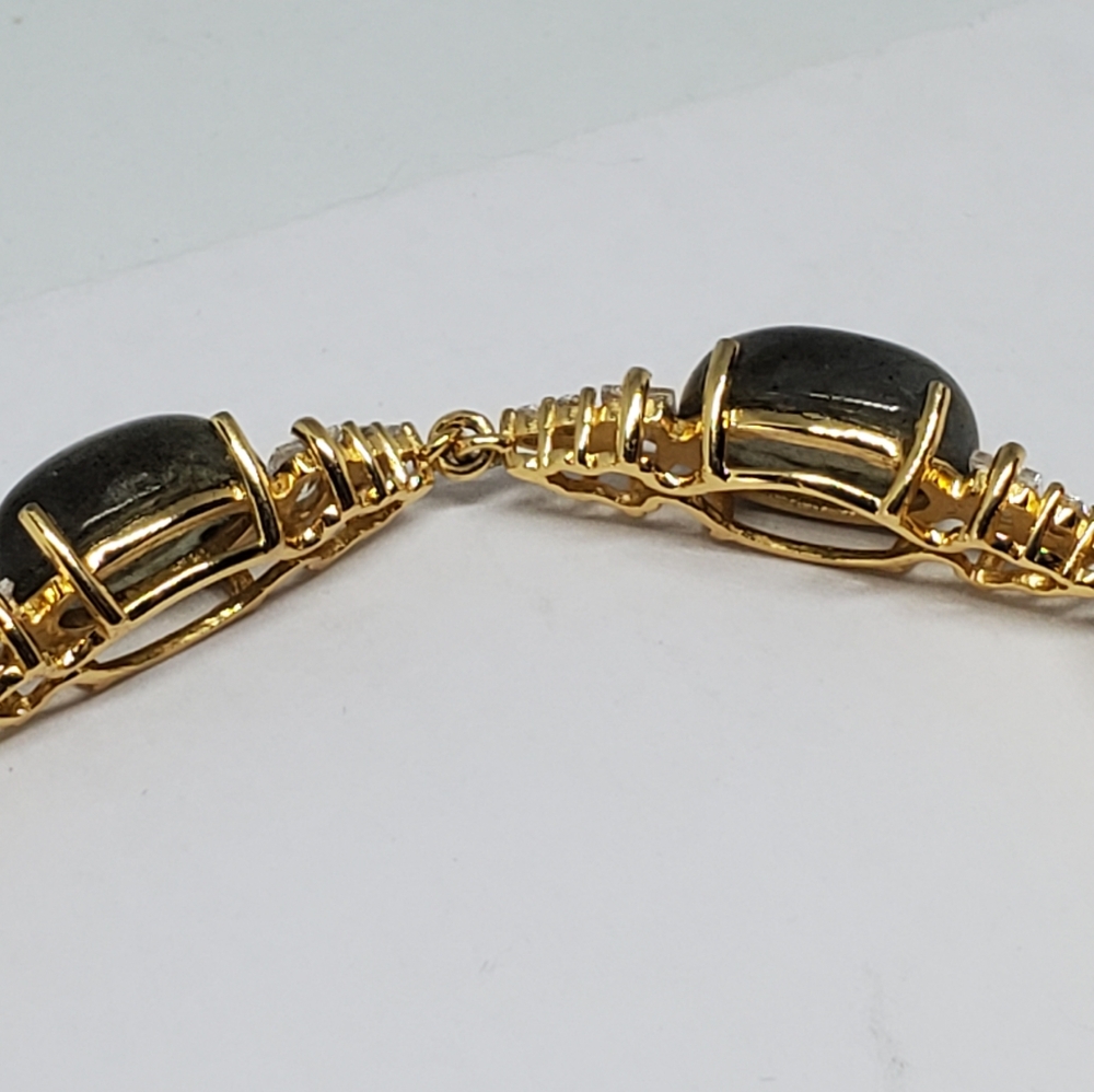SOLD Labradorite Gold Over Sterling Silver CZ Accent Tennis Bracelet - Picture 8 of 10